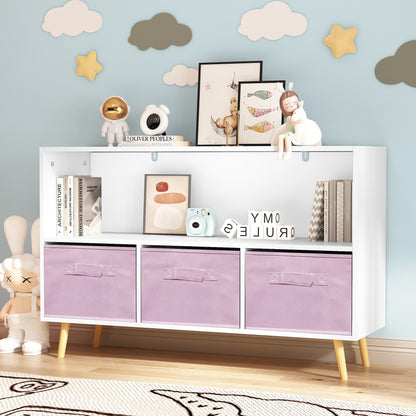 Kids bookcase with Collapsible Fabric Drawers, Children's Book Display, Toy Storage Cabinet Organizer, White/Pink image 9