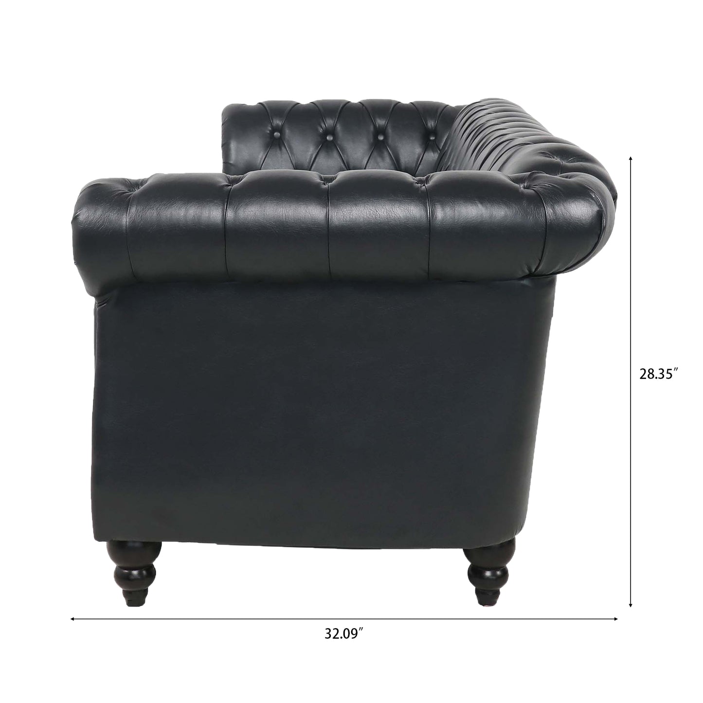 84.65" BLACK PU Rolled Arm Chesterfield Three Seater Sofa. image 11