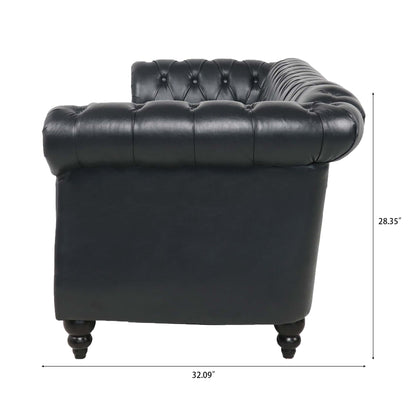84.65" BLACK PU Rolled Arm Chesterfield Three Seater Sofa. image 11