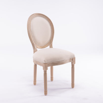 French Style Solid Wood Frame Linen Fabric Oval Back Dining Chair,Set of 2,Beige image 11