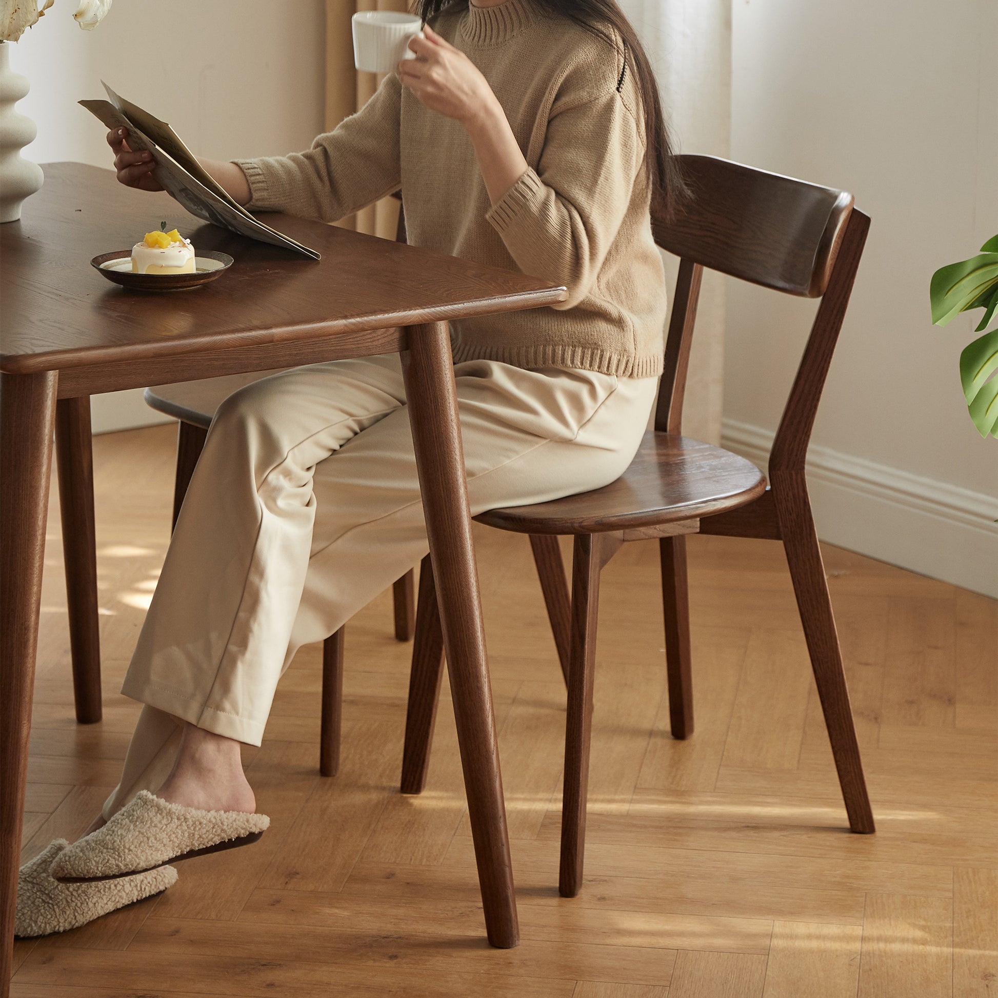 (Set of 2 pcs) Dining chair wooden FAS grade oak natural wood made in North America 100% dirt-free wood chair solid chair table chair wooden living room chair simple and natural 46.5 * 54 * 80cm image 10