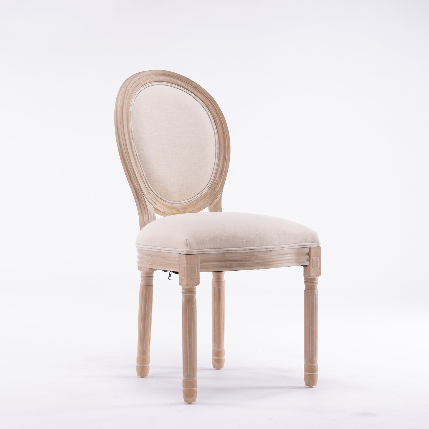French Style Solid Wood Frame Linen Fabric Oval Back Dining Chair,Set of 2,Beige image 12