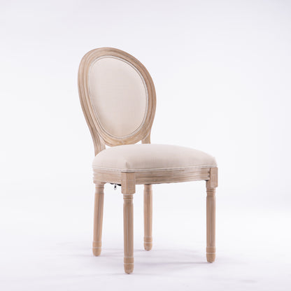 French Style Solid Wood Frame Linen Fabric Oval Back Dining Chair,Set of 2,Beige image 12