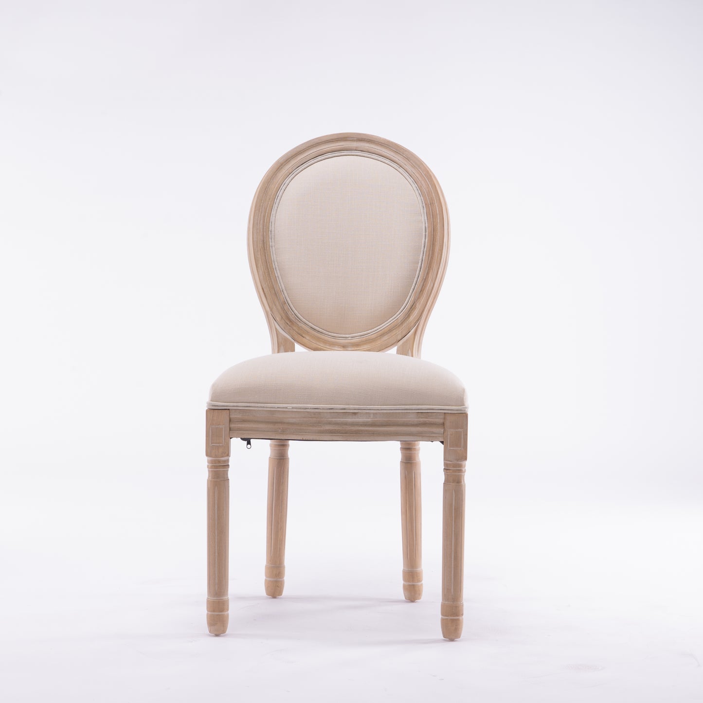 French Style Solid Wood Frame Linen Fabric Oval Back Dining Chair,Set of 2,Beige image 10