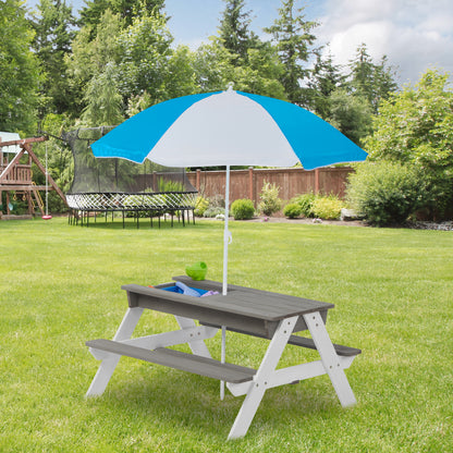 3-in-1 Kids Outdoor Wooden Picnic Table With Umbrella, Convertible Sand & Wate, Gray ASTM & CPSIA CERTIFICATION image 7
