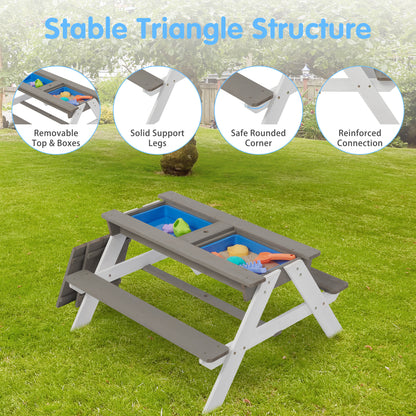 3-in-1 Kids Outdoor Wooden Picnic Table With Umbrella, Convertible Sand & Wate, Gray ASTM & CPSIA CERTIFICATION image 6