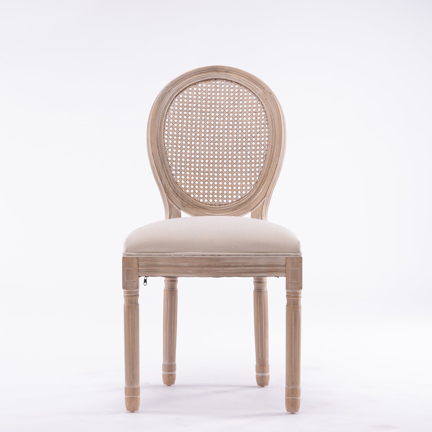 French Style Solid Wood Frame Linen Fabric Rattan Back Dining Chair,Set of 2, Beige image 11