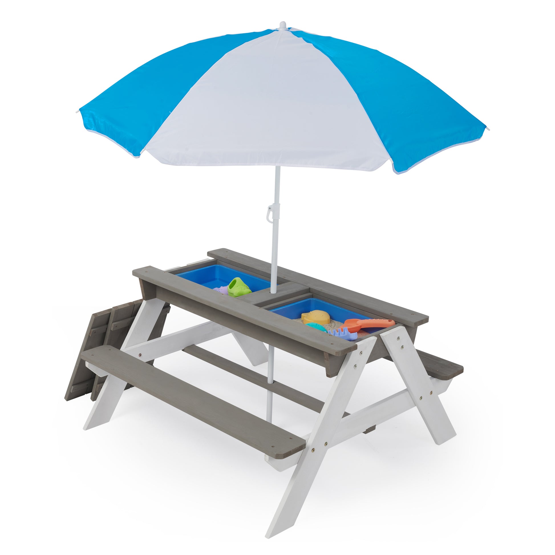 3-in-1 Kids Outdoor Wooden Picnic Table With Umbrella, Convertible Sand & Wate, Gray ASTM & CPSIA CERTIFICATION image 2