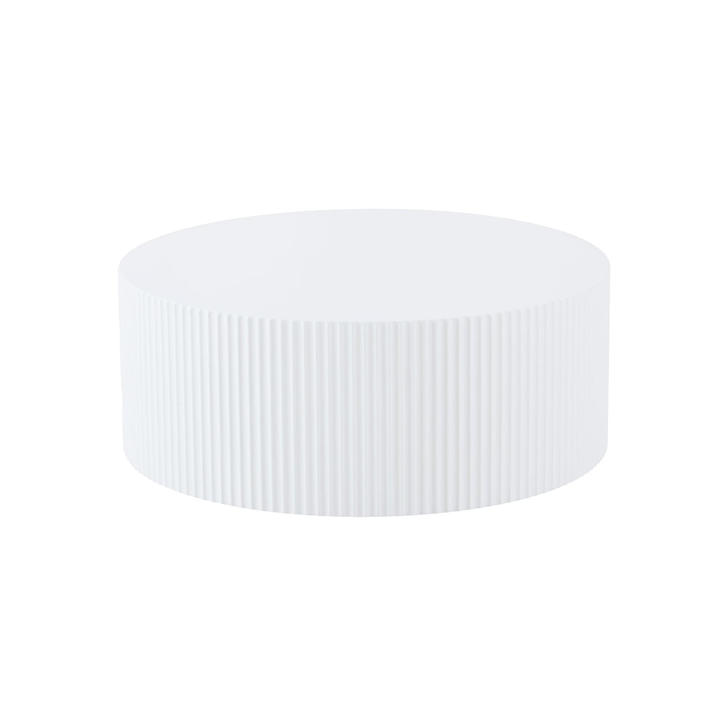 Contemporary Round Coffee Table with Handcrafted Relief, φ35.43inch, Whtie(Same Sku:W876P252232) image 2