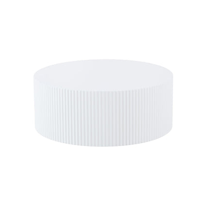 Contemporary Round Coffee Table with Handcrafted Relief, φ35.43inch, Whtie(Same Sku:W876P252232) image 2