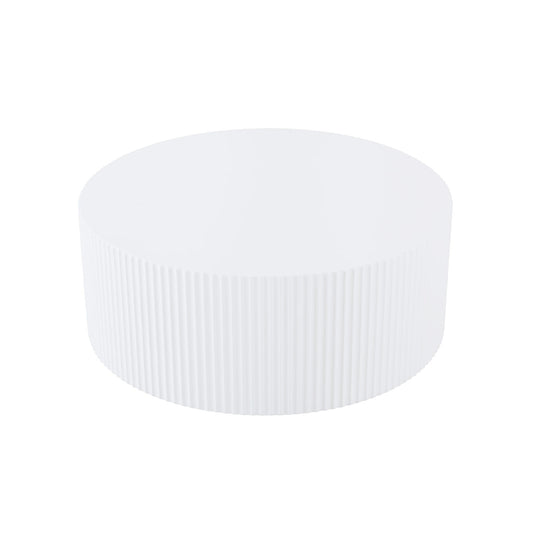 Contemporary round coffee table with handcrafted relief - white