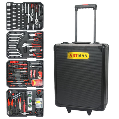 899pcs Home Repair Tool Set Kit, Toolbox Storage Case with 4 Drawers, General Household Tool Kit with Rolling Tool Box, Tool Set Kit for Maintenance, Garden, Homeowner, Handyman -Black image 5