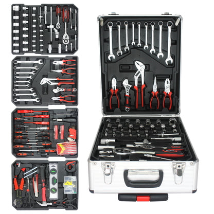 899pcs Home Repair Tool Set Kit, Toolbox Storage Case with 4 Drawers, General Household Tool Kit with Rolling Tool Box, Tool Set Kit for Maintenance, Garden, Homeowner, Handyman -Silver image 1