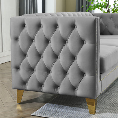{Contact us for 3D modeling} Velvet Sofa for Living Room,Buttons Tufted Square Arm Couch, Modern Couch Upholstered Button and Metal Legs, Sofa Couch for Bedroom, Grey Velvet(W834S00020) image 7