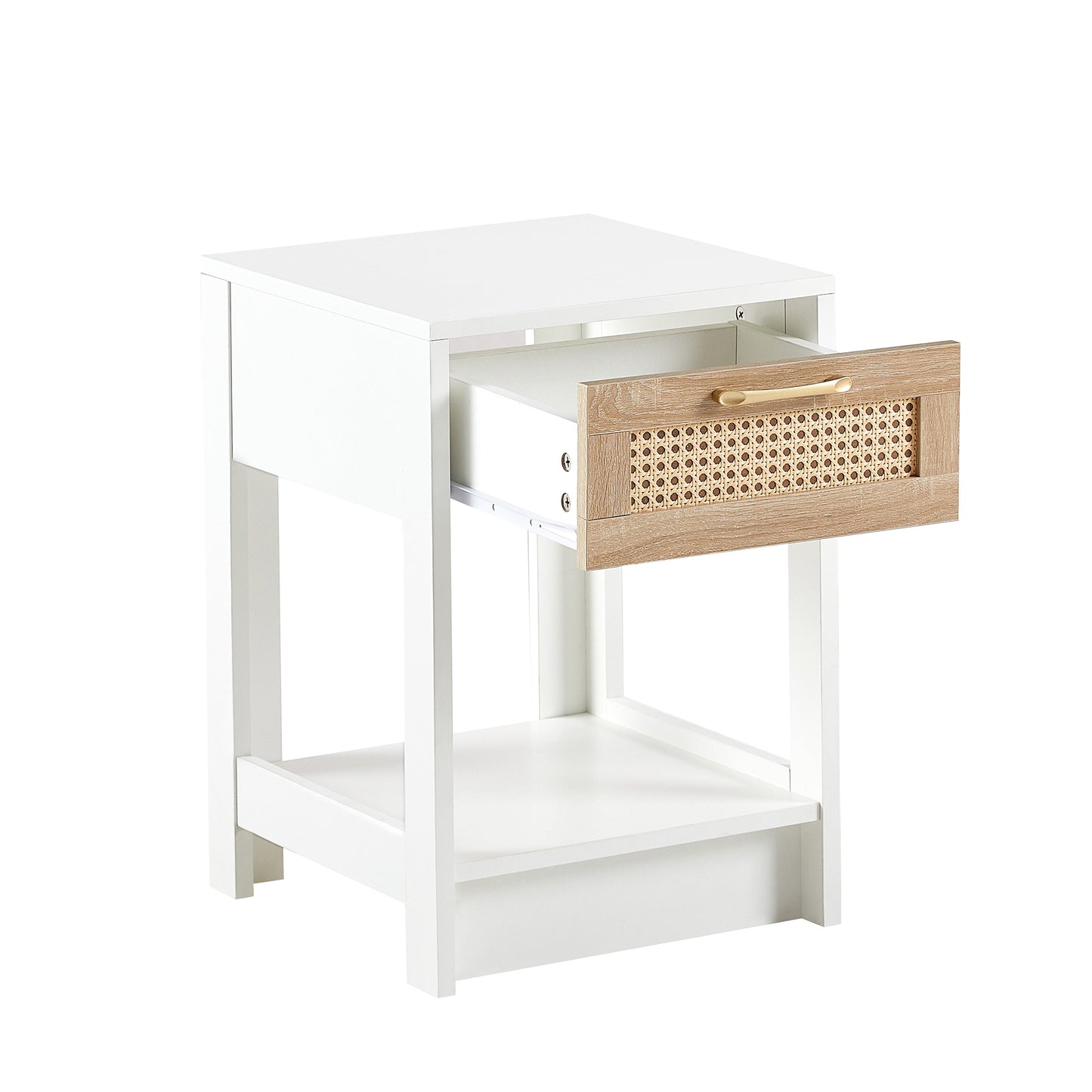 15.75" Rattan End table with drawer, Modern nightstand, side table for living room, bedroom,white image 11
