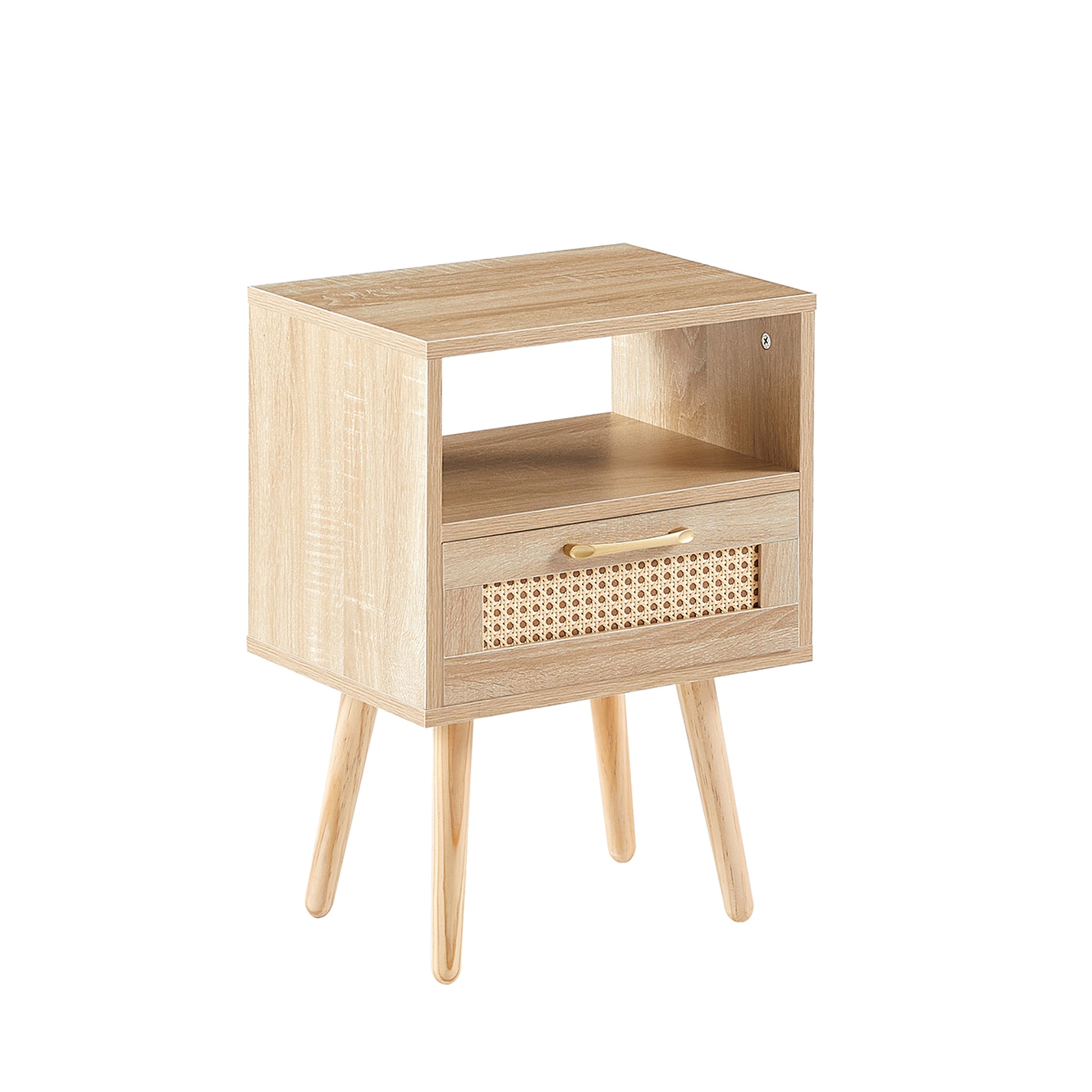 15.75" Rattan End table with drawer and solid wood legs, Modern nightstand, side table for living room, bedroom,natural image 8