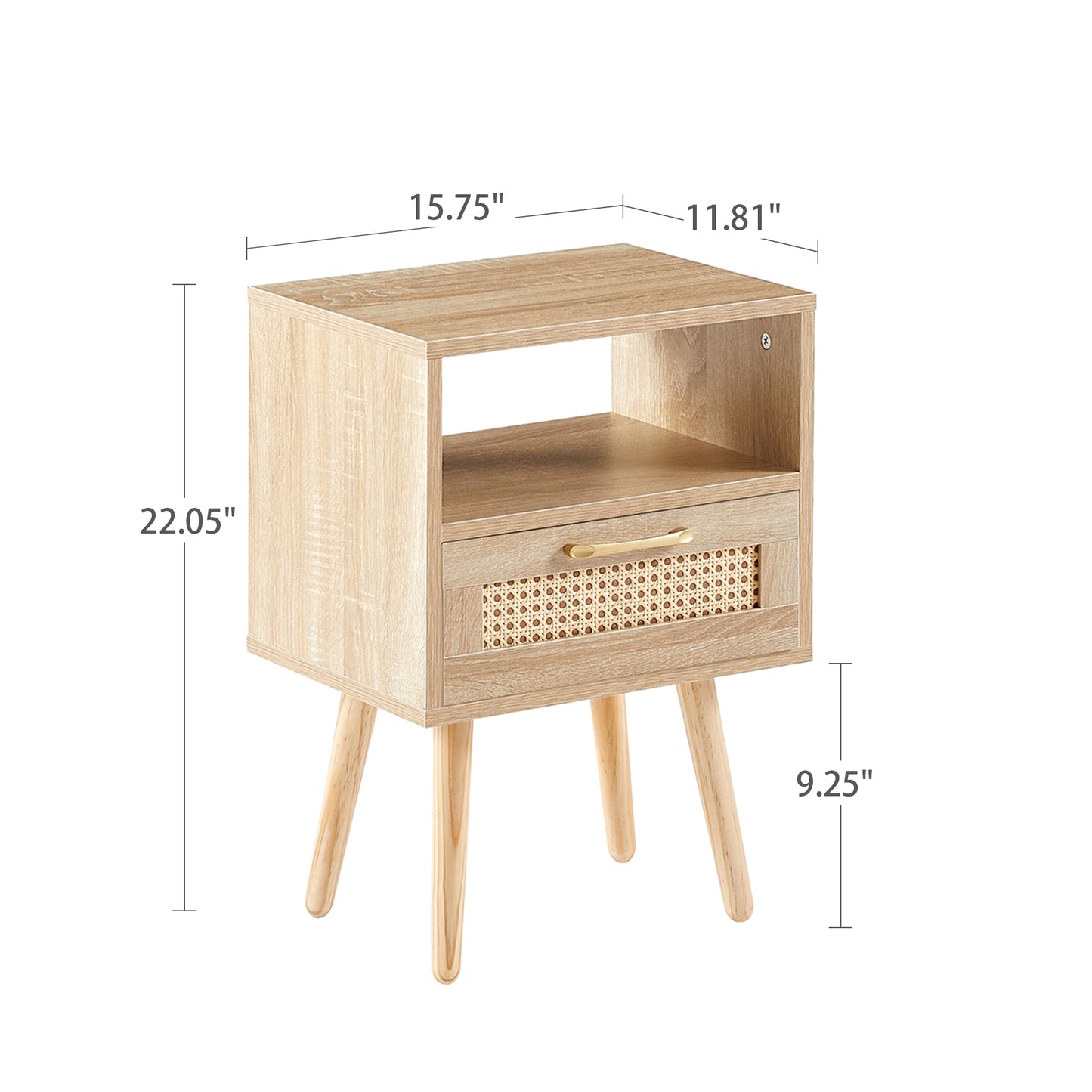 15.75" Rattan End table with drawer and solid wood legs, Modern nightstand, side table for living room, bedroom,natural image 3