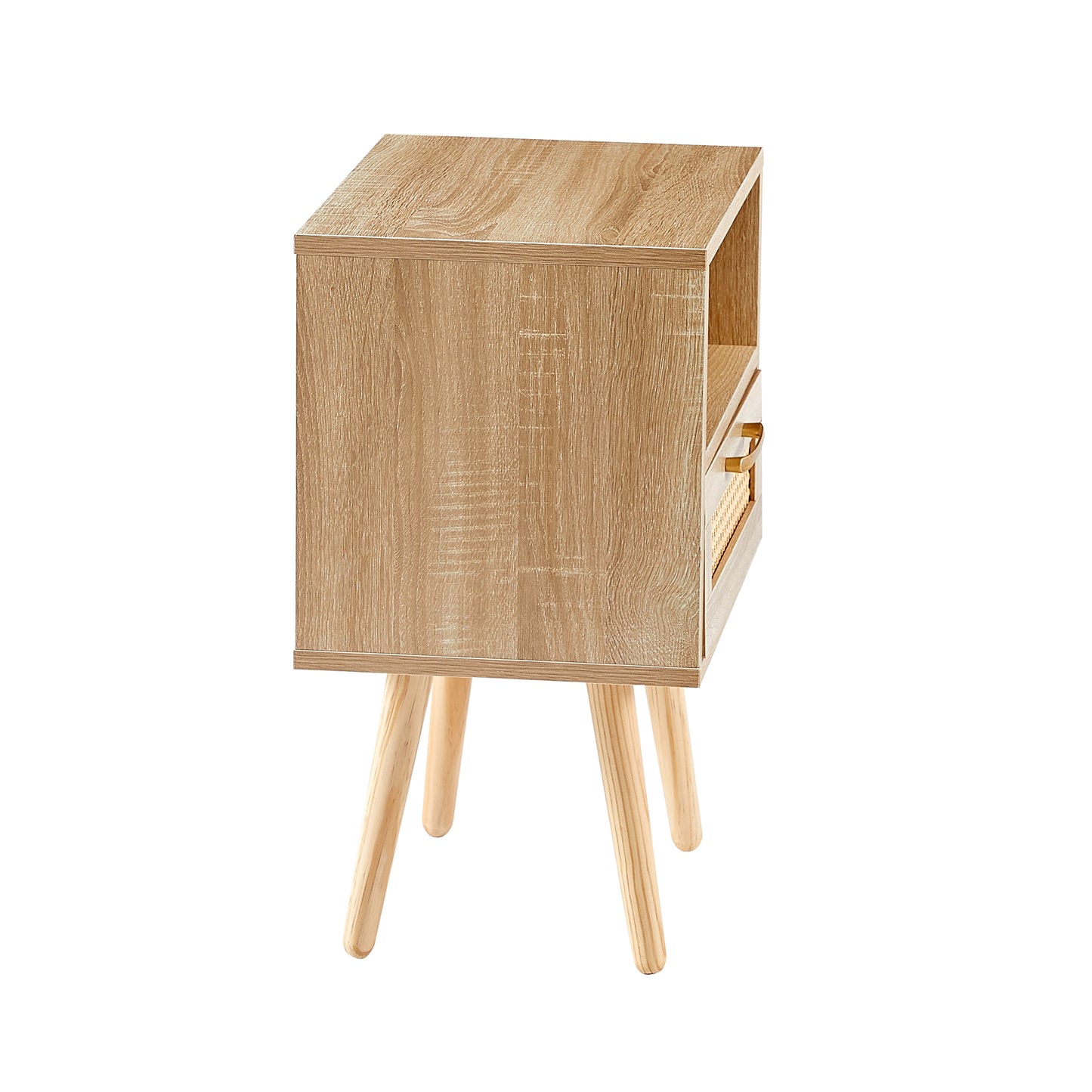 15.75" Rattan End table with drawer and solid wood legs, Modern nightstand, side table for living room, bedroom,natural image 10