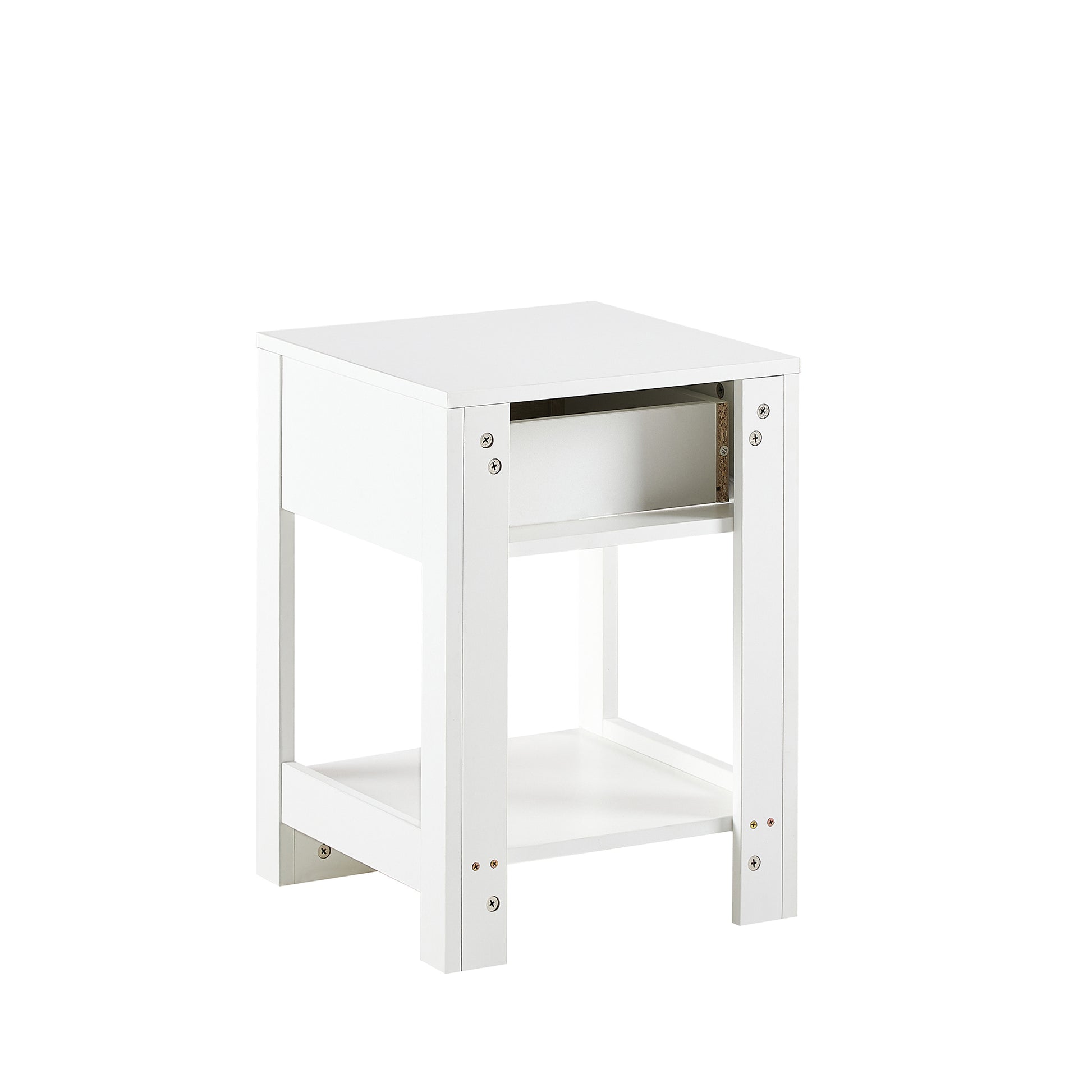 15.75" Rattan End table with drawer, Modern nightstand, side table for living room, bedroom,white image 10