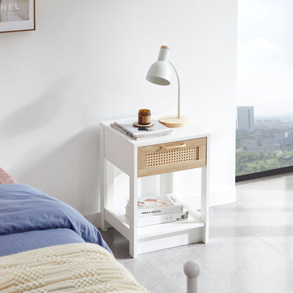 15.75" Rattan End table with drawer, Modern nightstand, side table for living room, bedroom,white image 2