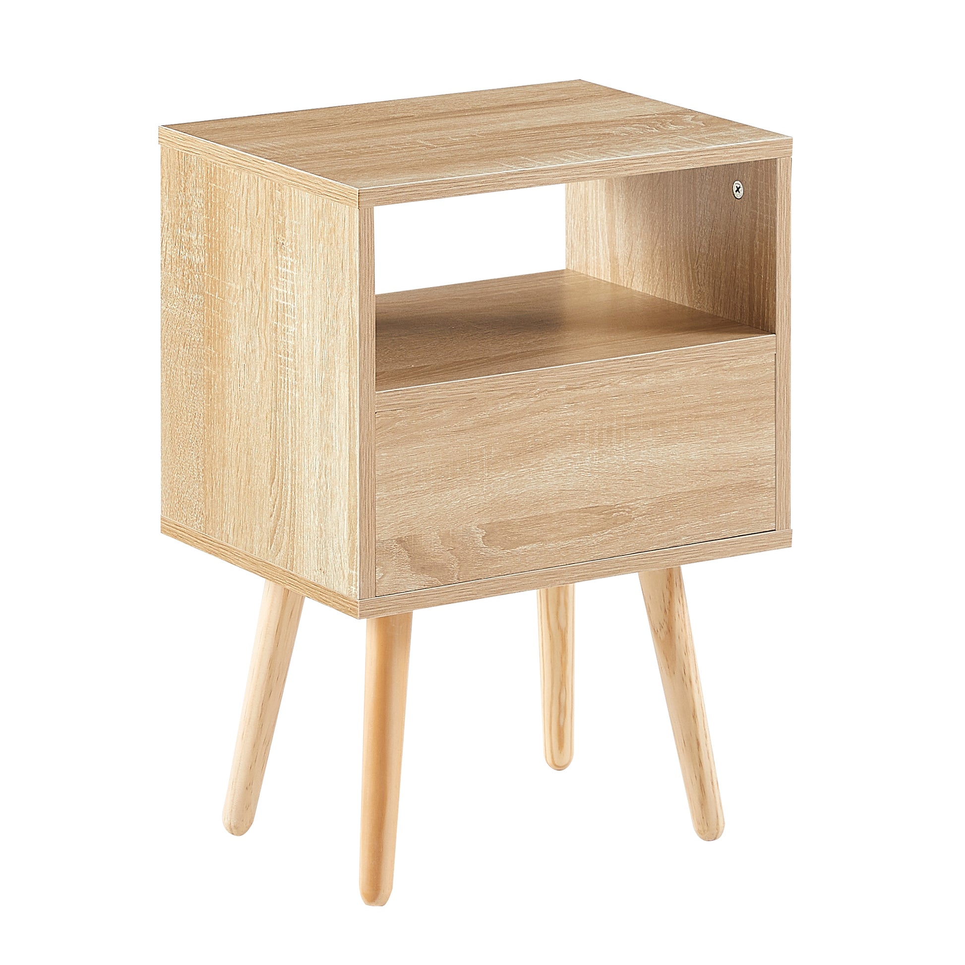 15.75" Rattan End table with drawer and solid wood legs, Modern nightstand, side table for living room, bedroom,natural image 9