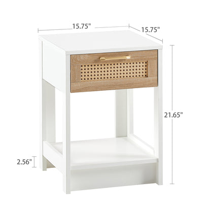 15.75" Rattan End table with drawer, Modern nightstand, side table for living room, bedroom,white image 3