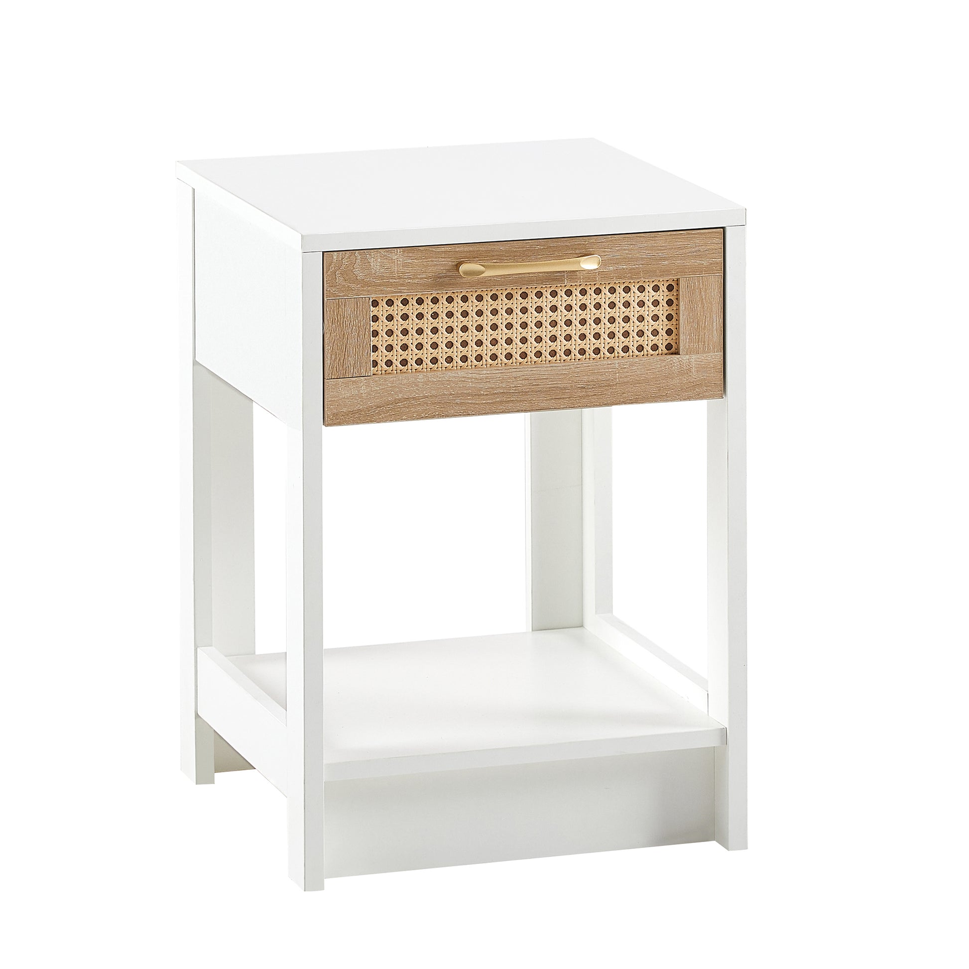 15.75" Rattan End table with drawer, Modern nightstand, side table for living room, bedroom,white image 7