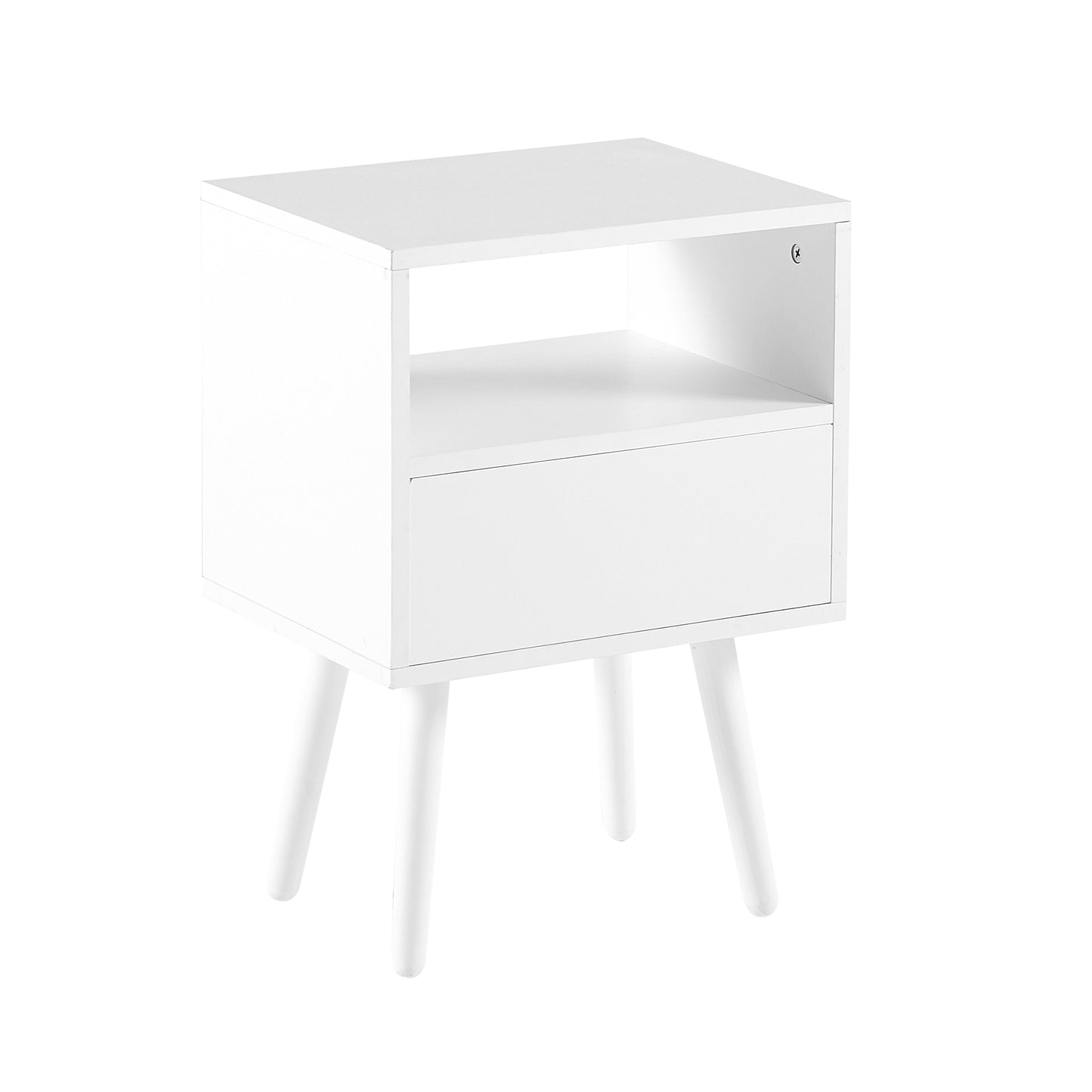 15.75" Rattan End table with drawer and solid wood legs, Modern nightstand, side table for living room, bedroom, white image 11