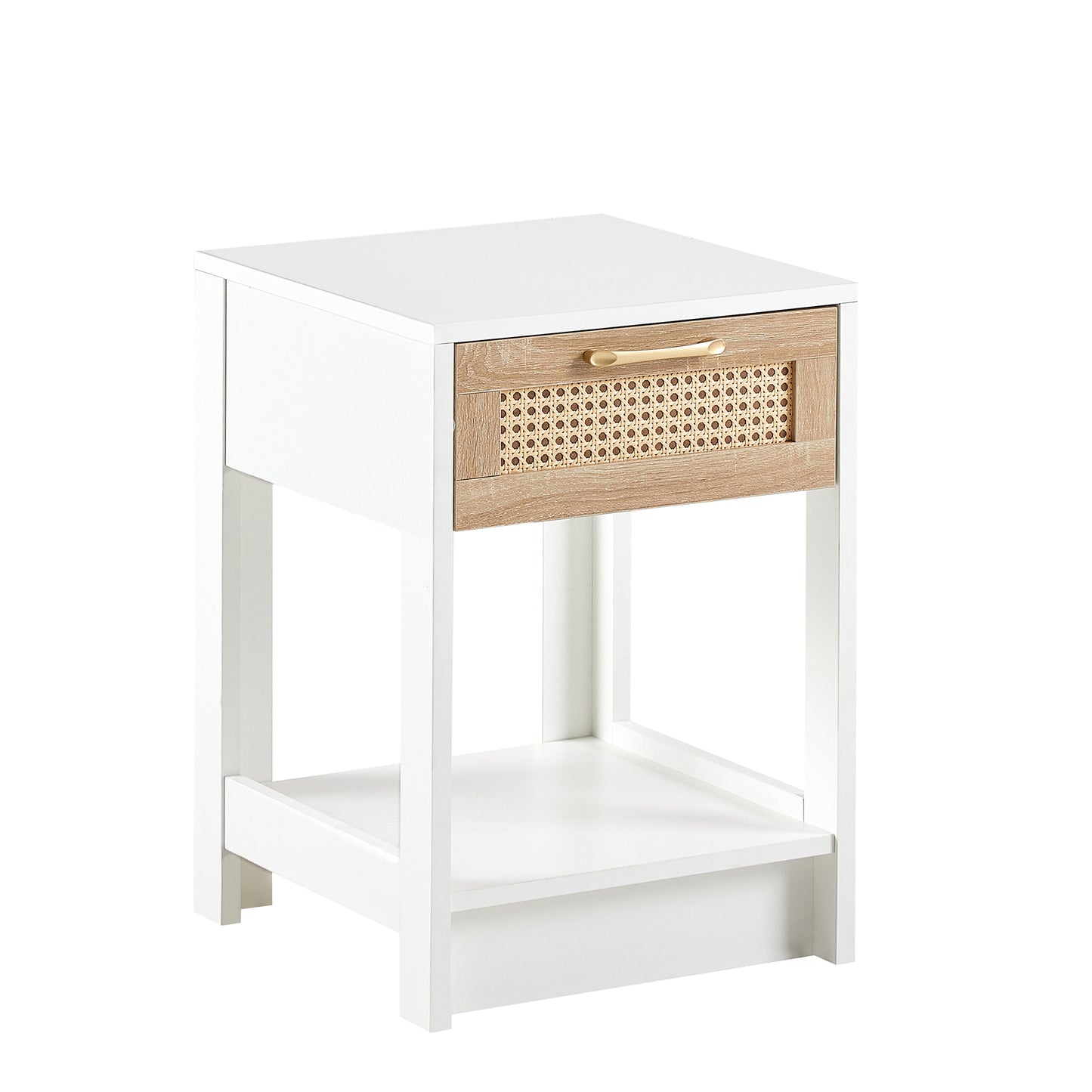 15.75" Rattan End table with drawer, Modern nightstand, side table for living room, bedroom,white image 8