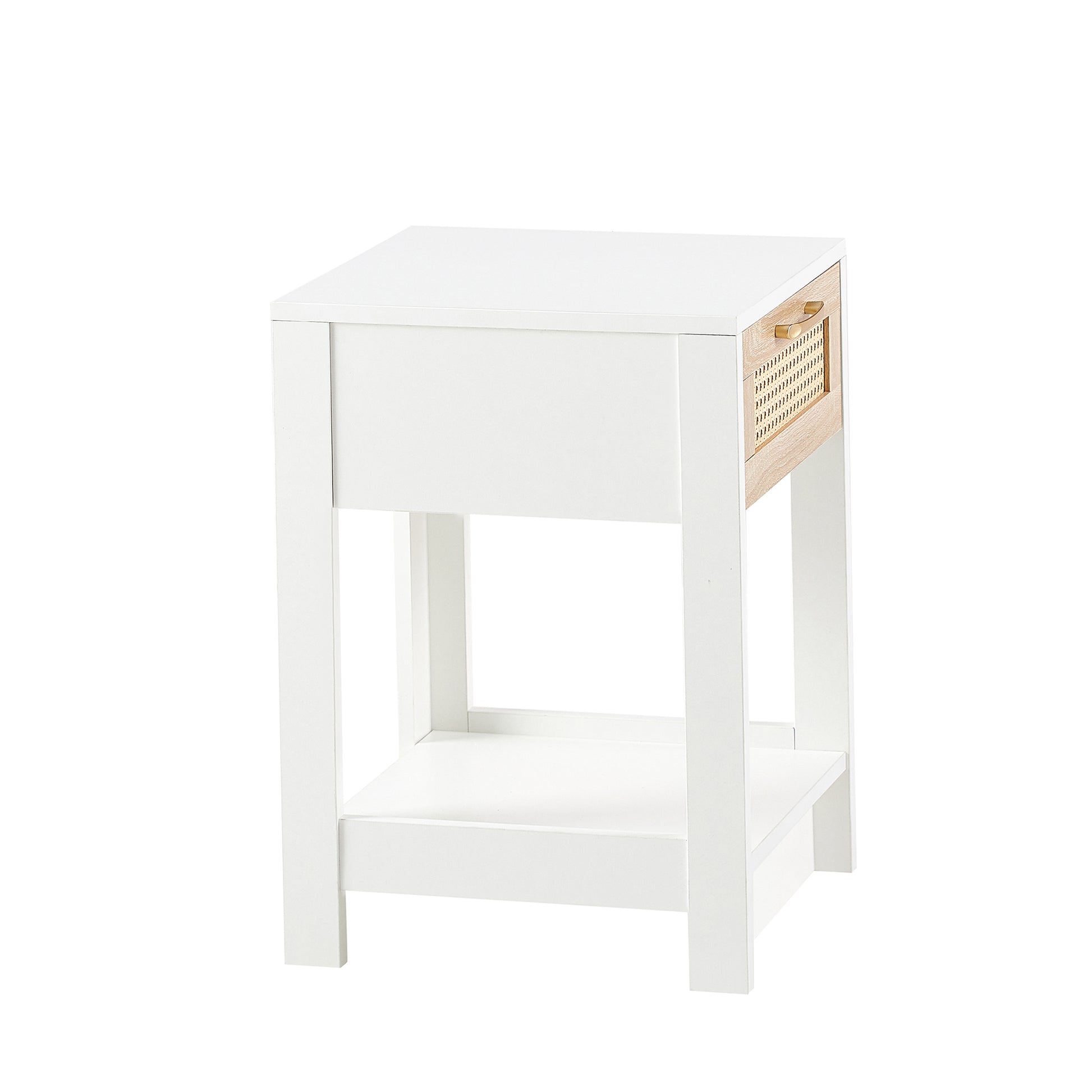 15.75" Rattan End table with drawer, Modern nightstand, side table for living room, bedroom,white image 9