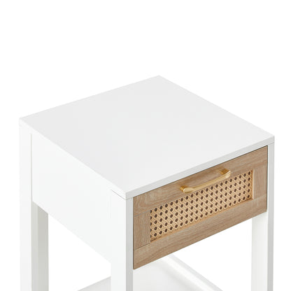 15.75" Rattan End table with drawer, Modern nightstand, side table for living room, bedroom,white image 12