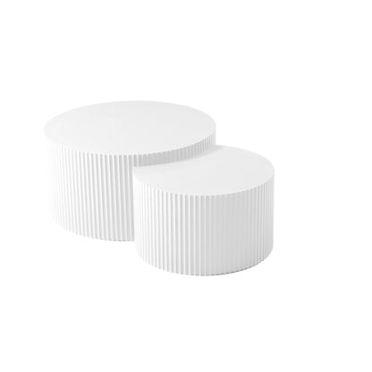 White Nesting table set of 2, Handcraft Relief MDF Coffee Table for Living Room/Office/Leisure Area(Same Sku:W876P271185) image 2