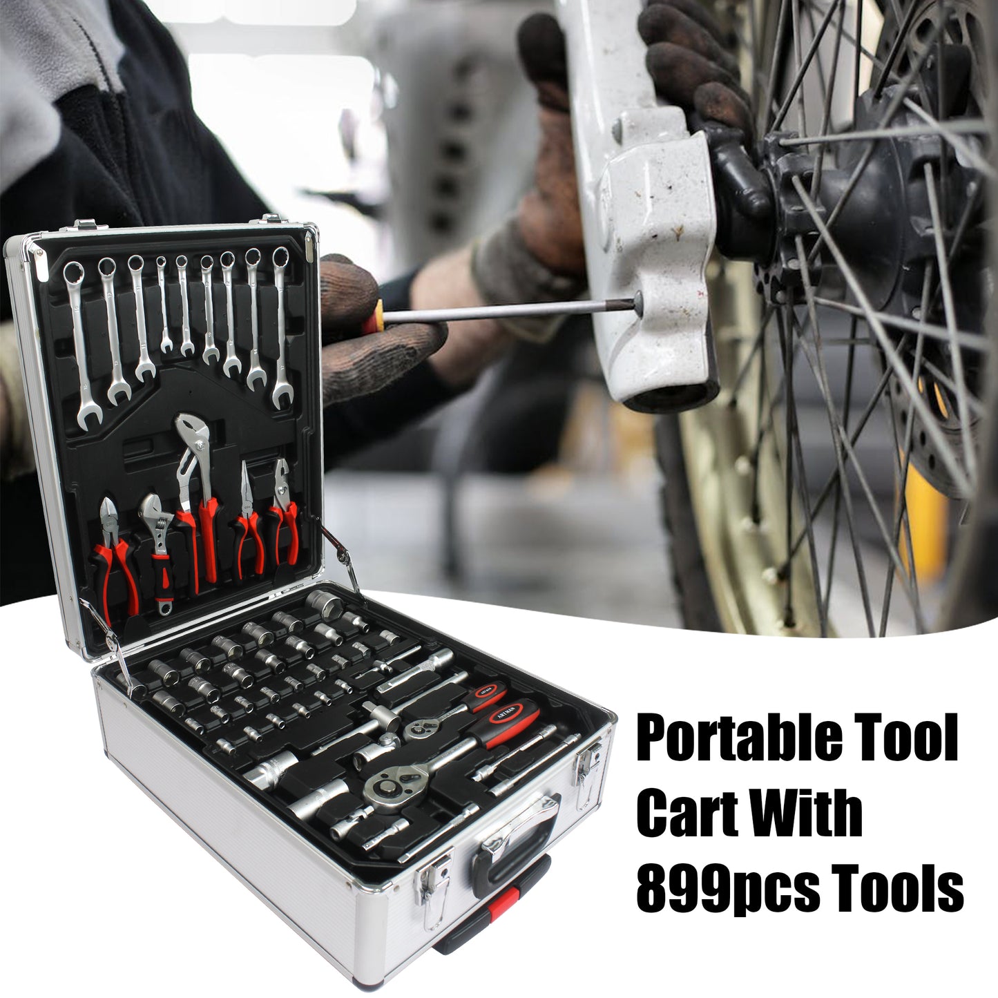 899pcs Home Repair Tool Set Kit, Toolbox Storage Case with 4 Drawers, General Household Tool Kit with Rolling Tool Box, Tool Set Kit for Maintenance, Garden, Homeowner, Handyman -Silver image 2