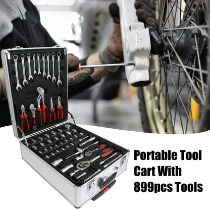 899pcs Home Repair Tool Set Kit, Toolbox Storage Case with 4 Drawers, General Household Tool Kit with Rolling Tool Box, Tool Set Kit for Maintenance, Garden, Homeowner, Handyman -Silver image 2
