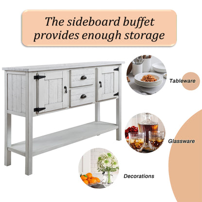 46'' Solid Wood Sideboard Console Table with 2 Drawers and Cabinets and Bottom Shelf, Retro Style Storage Dining Buffet Server Cabinet for Living Room Kitchen Dining Room (Antique White image 12