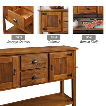 46'' Solid Wood Sideboard Console Table with 2 Drawers and Cabinets and Bottom Shelf, Retro Style Storage Dining Buffet Server Cabinet for Living Room Kitchen Dining Room(Brown) image 7