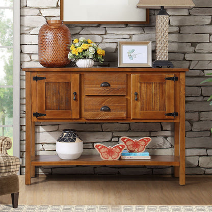 46'' Solid Wood Sideboard Console Table with 2 Drawers and Cabinets and Bottom Shelf, Retro Style Storage Dining Buffet Server Cabinet for Living Room Kitchen Dining Room(Brown) image 1