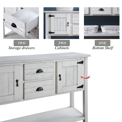 46'' Solid Wood Sideboard Console Table with 2 Drawers and Cabinets and Bottom Shelf, Retro Style Storage Dining Buffet Server Cabinet for Living Room Kitchen Dining Room (Antique White image 10