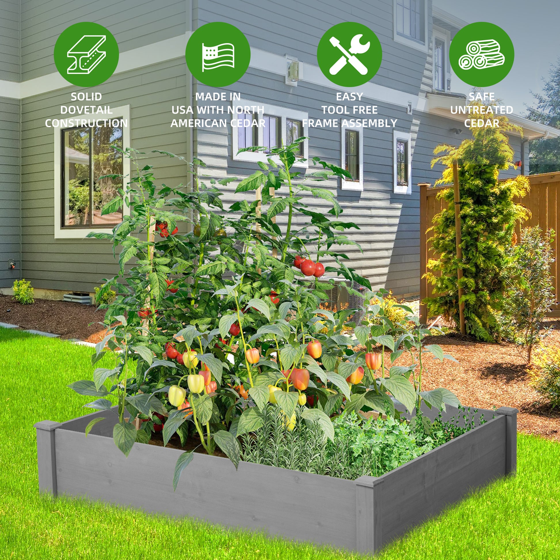 Raised Garden Bed 48x48x10'', Outdoor Wood Planter Box Over Floor, Tool-Free Assembly image 8
