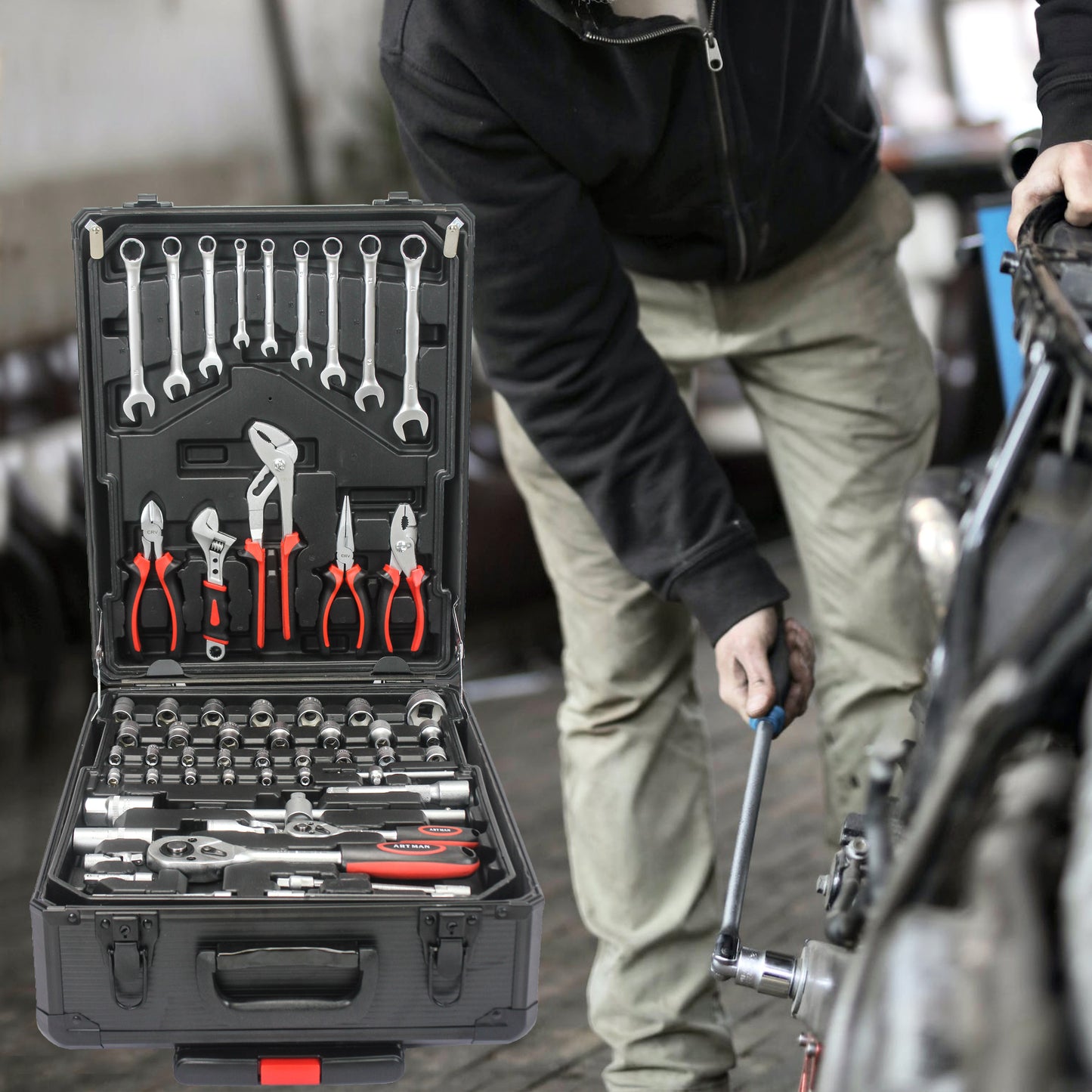 899pcs Home Repair Tool Set Kit, Toolbox Storage Case with 4 Drawers, General Household Tool Kit with Rolling Tool Box, Tool Set Kit for Maintenance, Garden, Homeowner, Handyman -Black image 4