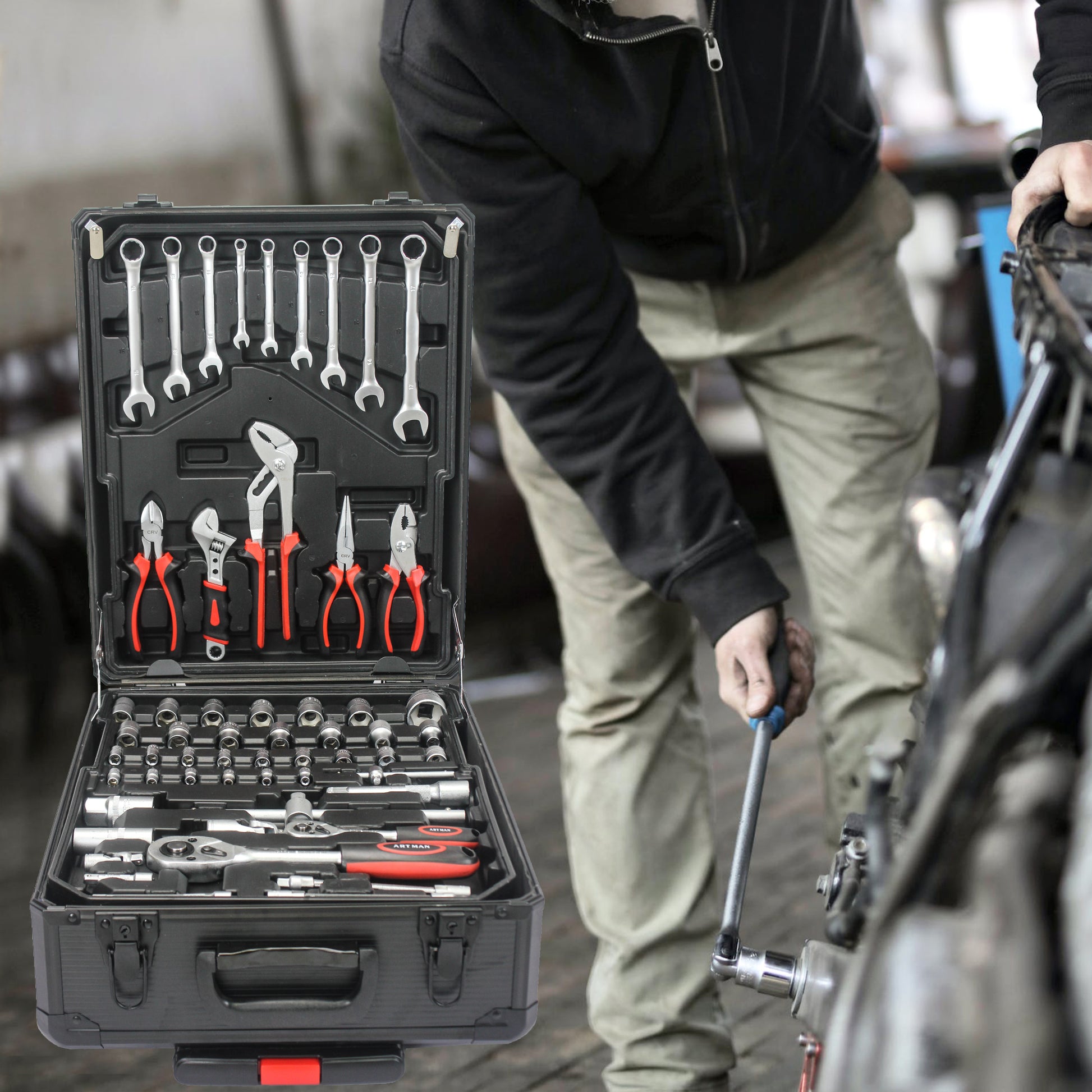 899pcs Home Repair Tool Set Kit, Toolbox Storage Case with 4 Drawers, General Household Tool Kit with Rolling Tool Box, Tool Set Kit for Maintenance, Garden, Homeowner, Handyman -Black image 4