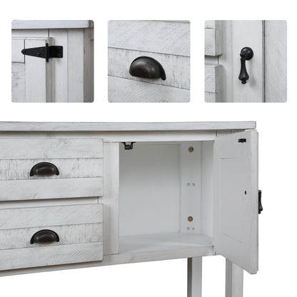 46'' Solid Wood Sideboard Console Table with 2 Drawers and Cabinets and Bottom Shelf, Retro Style Storage Dining Buffet Server Cabinet for Living Room Kitchen Dining Room (Antique White image 7