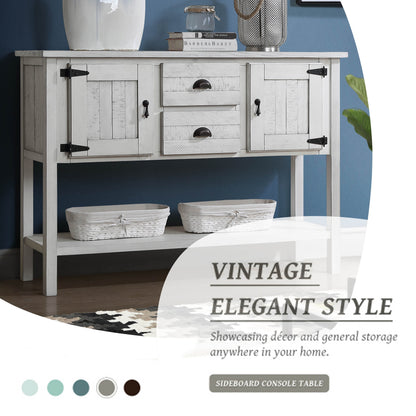 46'' Solid Wood Sideboard Console Table with 2 Drawers and Cabinets and Bottom Shelf, Retro Style Storage Dining Buffet Server Cabinet for Living Room Kitchen Dining Room (Antique White image 11