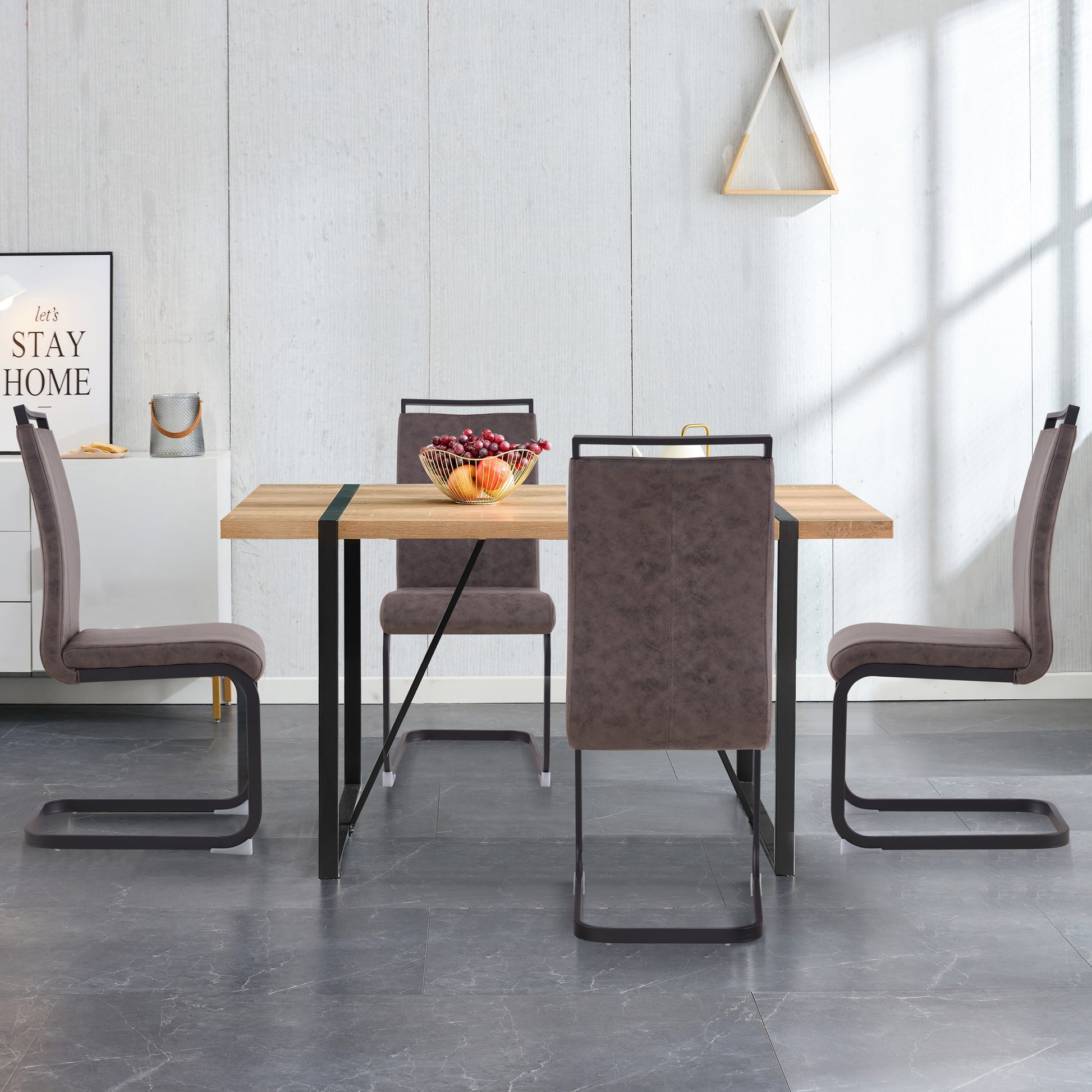 Rustic Industrial Rectangular Wood Dining Table For 4-6 Person, With 1.5" Thick Engineered Wood color Tabletop and Black Metal Legs,Desk For Kitchen Dining Living Room, 55.1" x 31.4"x 29.9"1529W115172 image 12