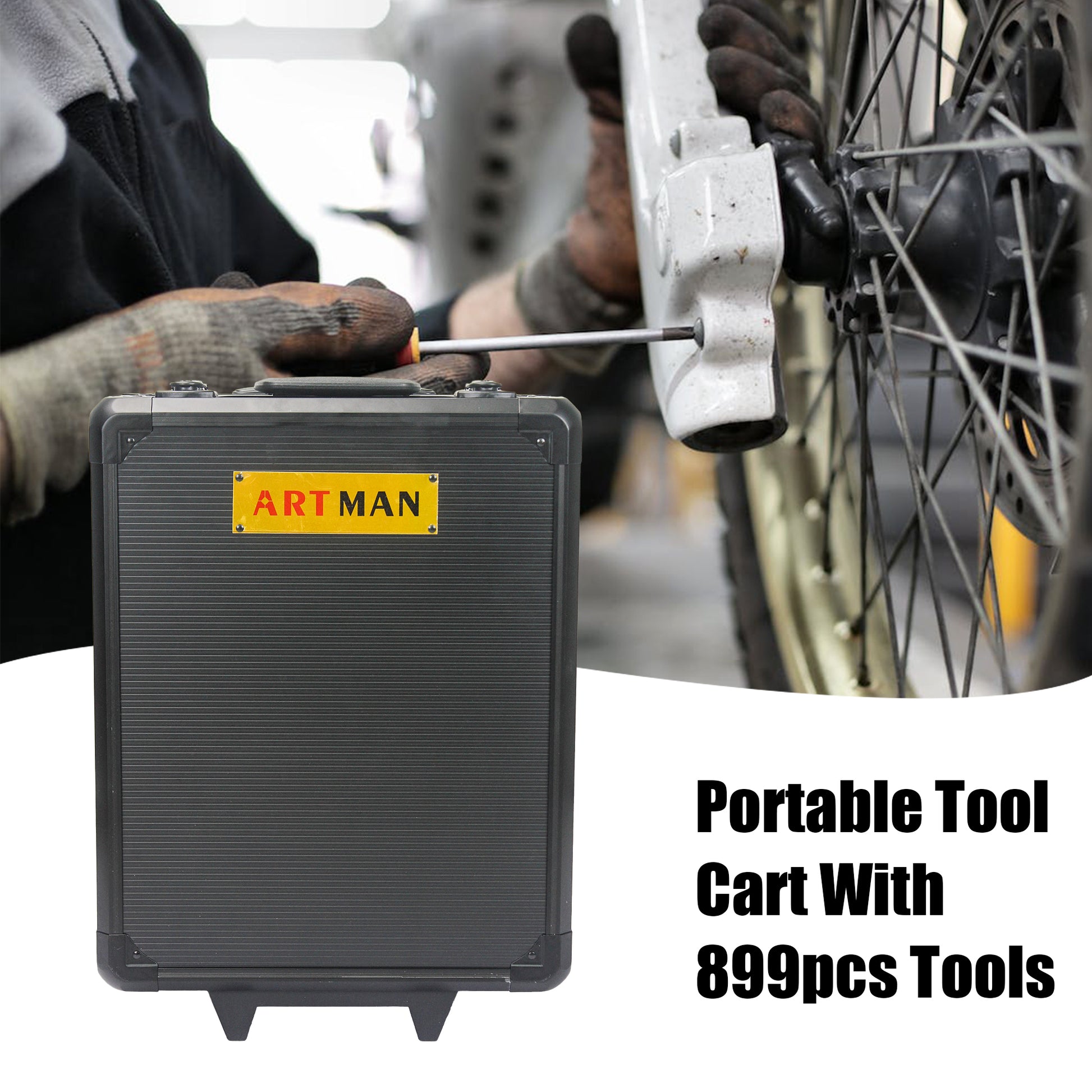 899pcs Home Repair Tool Set Kit, Toolbox Storage Case with 4 Drawers, General Household Tool Kit with Rolling Tool Box, Tool Set Kit for Maintenance, Garden, Homeowner, Handyman -Black image 3