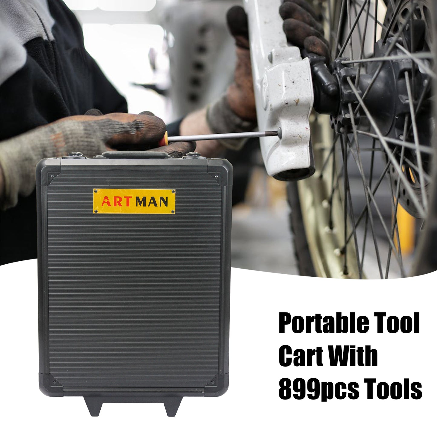899pcs Home Repair Tool Set Kit, Toolbox Storage Case with 4 Drawers, General Household Tool Kit with Rolling Tool Box, Tool Set Kit for Maintenance, Garden, Homeowner, Handyman -Black image 3