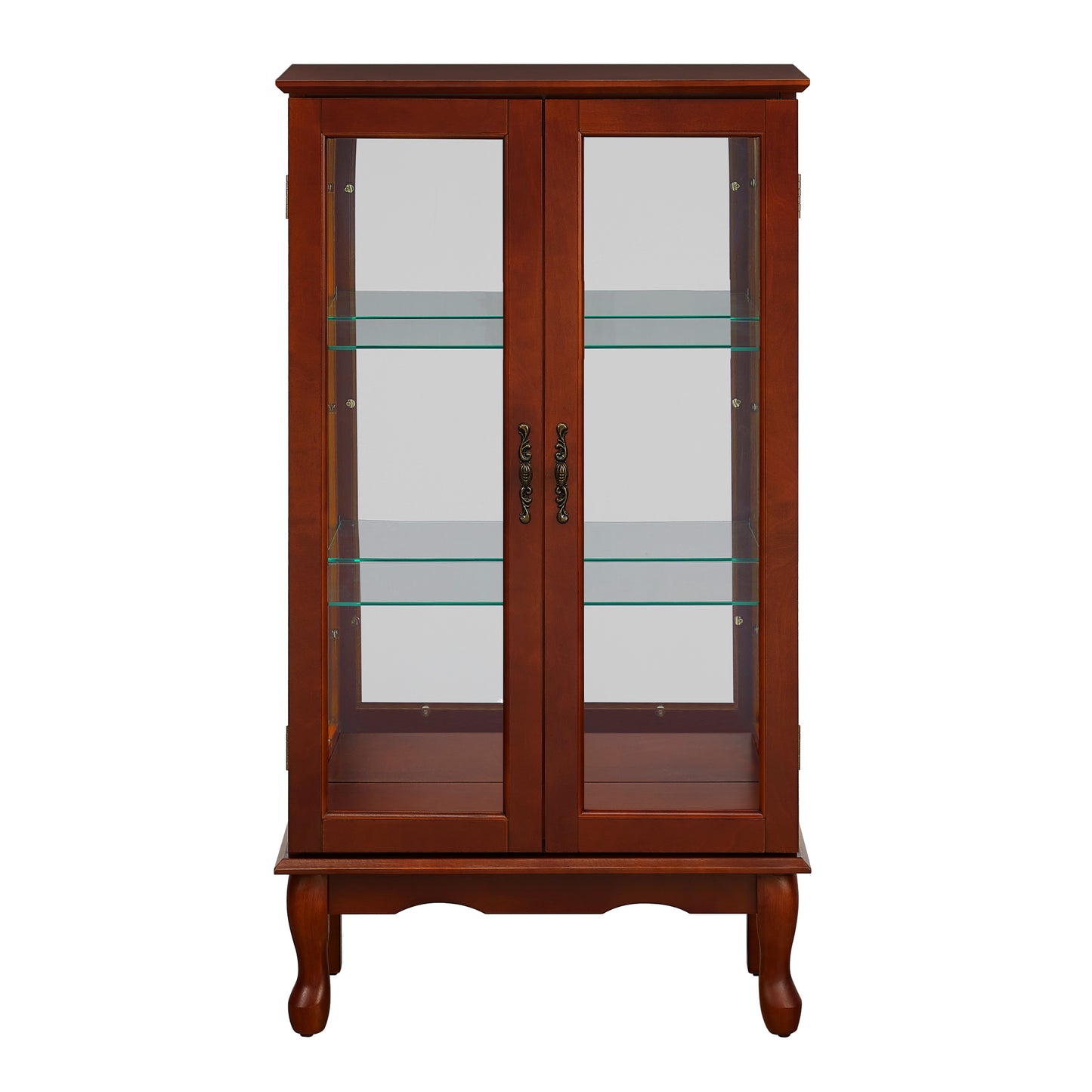 Curio Cabinet Lighted Curio Diapaly Cabinet with Adjustable Shelves and Mirrored Back Panel, Tempered Glass Doors (Cherry, 3 Tier), (E26 light bulb not included) image 9