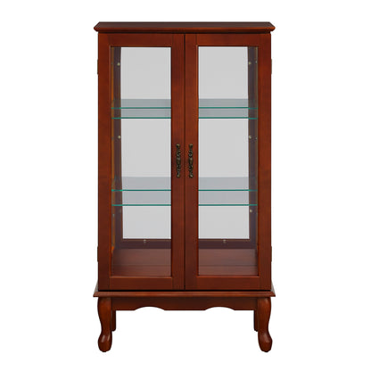 Curio Cabinet Lighted Curio Diapaly Cabinet with Adjustable Shelves and Mirrored Back Panel, Tempered Glass Doors (Cherry, 3 Tier), (E26 light bulb not included) image 9