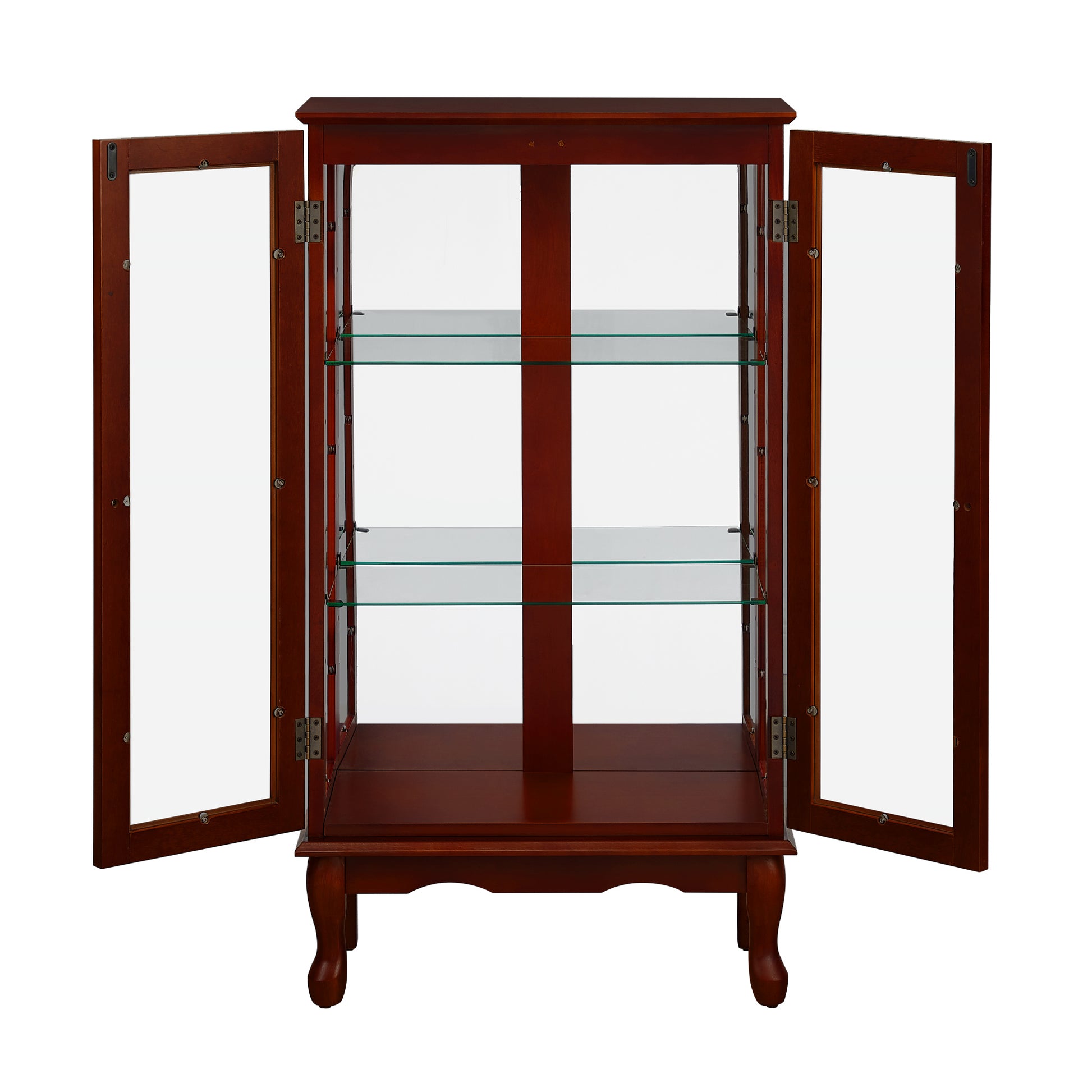 Curio Cabinet Lighted Curio Diapaly Cabinet with Adjustable Shelves and Mirrored Back Panel, Tempered Glass Doors (Cherry, 3 Tier), (E26 light bulb not included) image 10