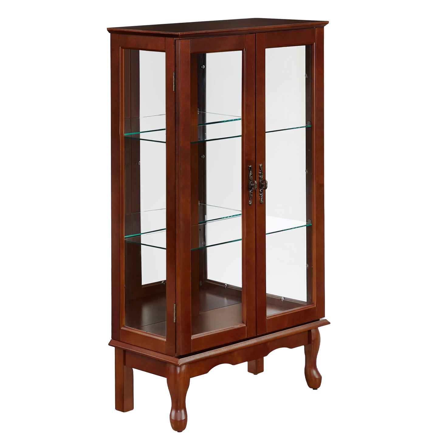 Curio Cabinet Lighted Curio Diapaly Cabinet with Adjustable Shelves and Mirrored Back Panel, Tempered Glass Doors (Cherry, 3 Tier), (E26 light bulb not included) image 8